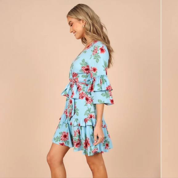 Petal+Pup Cassat Blue Floral Wrap Mini Dress - Picture 5 of 9